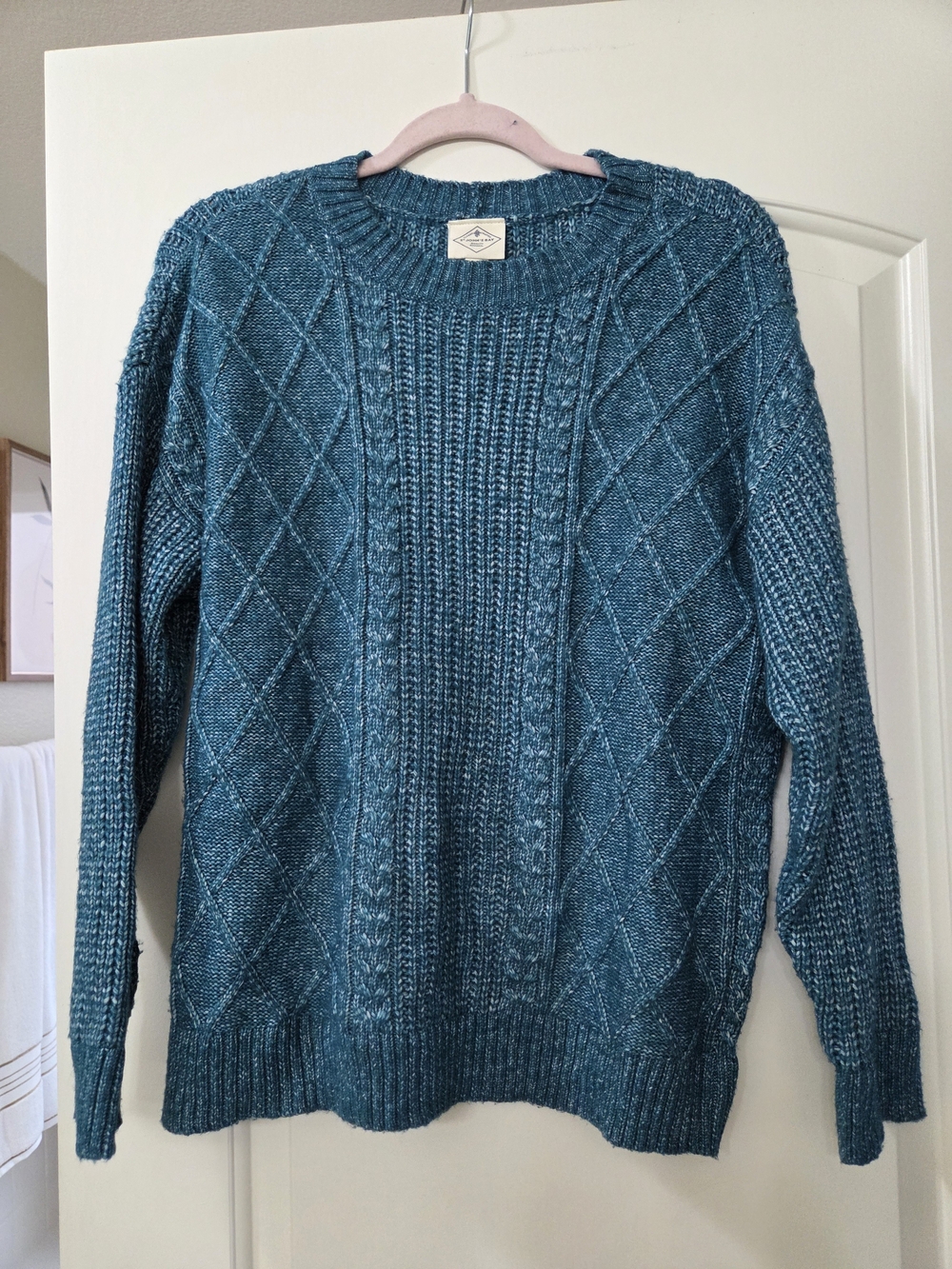 St. John's Bay Teal Diamond-Pattern Crewneck Sweater